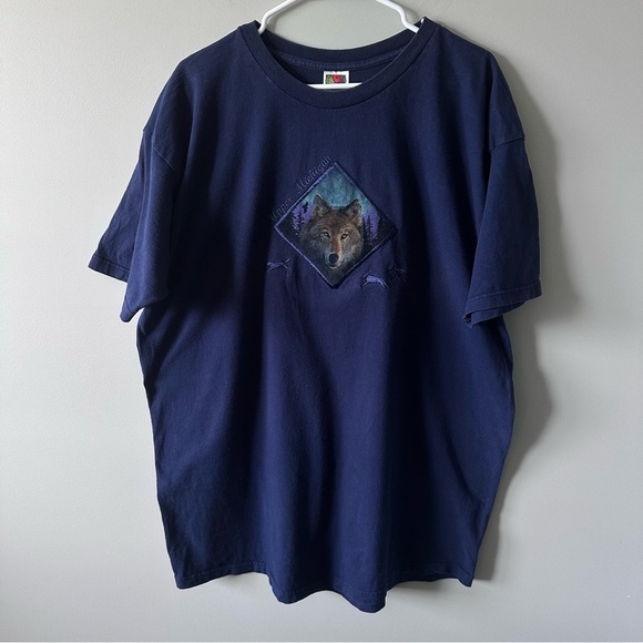 Vintage Embroidered Wolf Tee Navy T-Shirt 90s Size 2XL 1996 Upper Michigan - Picture 2 of 13